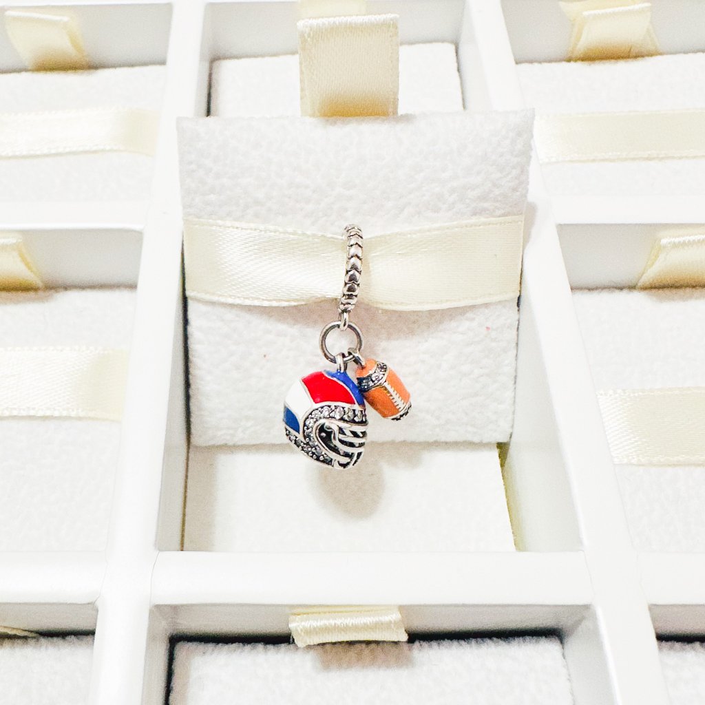 925 Sterling Silver American Football Helmet And Ball Charm Fits Pandora 15$